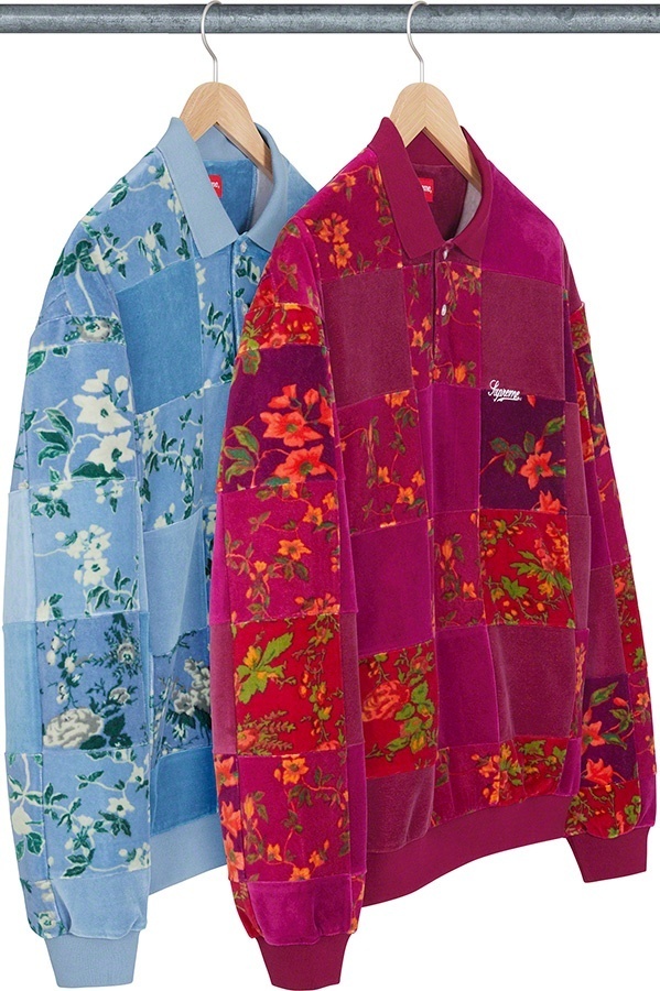 Floral Patchwork Velour L/S Polo